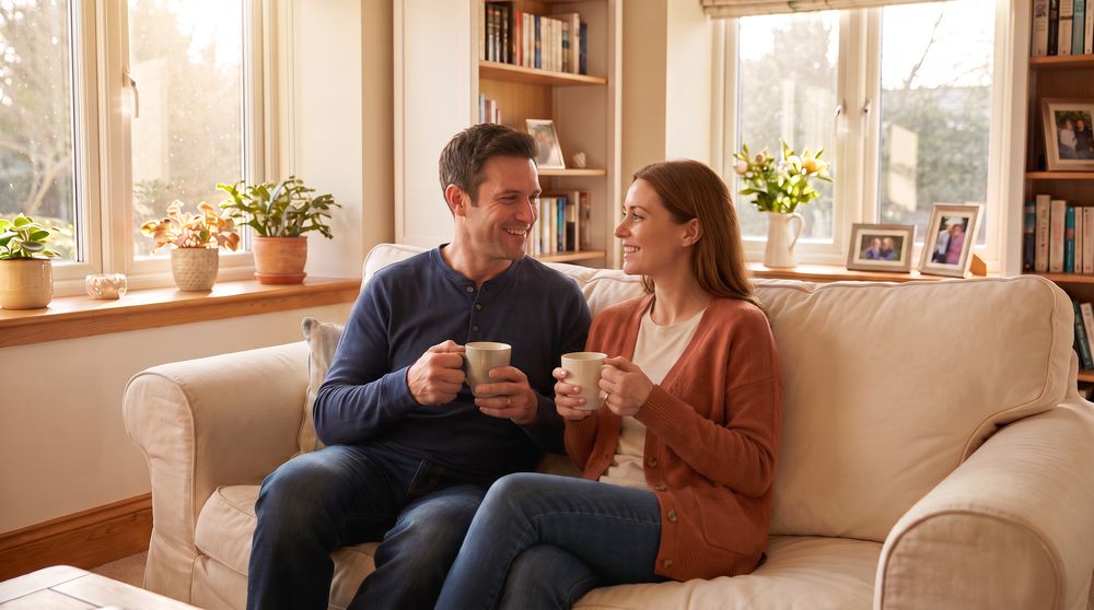 Happy homeowners relaxing after their to-do list is done