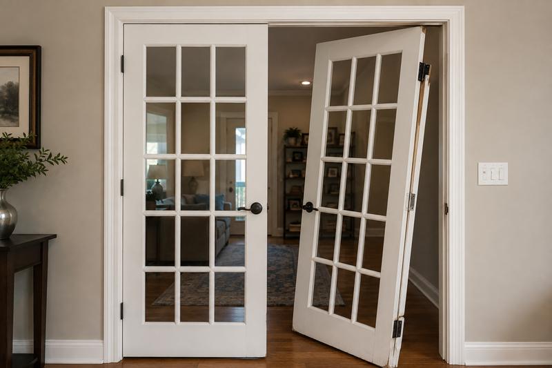 French door off its hinges before repair
