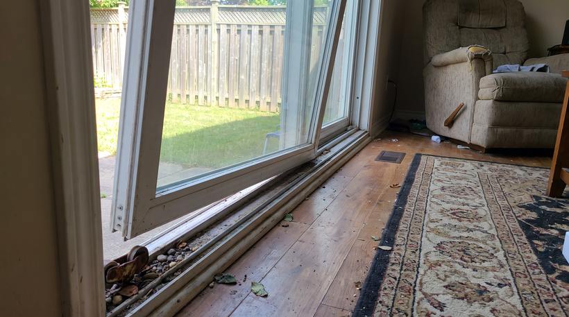 A gritty, debris-filled slider track before service
