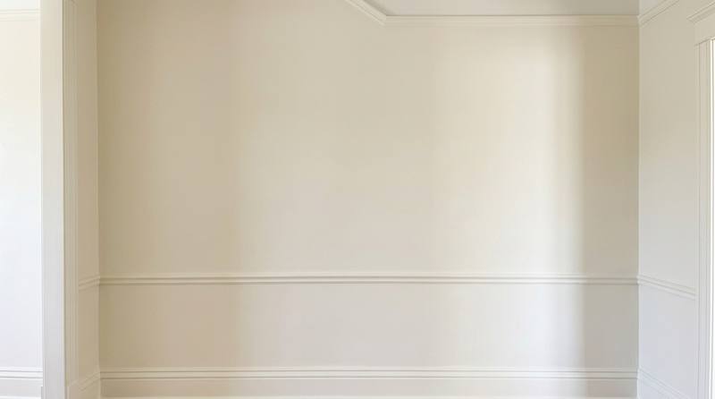 The same wall repaired and freshly painted with clean lines